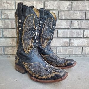 Corral Black Western Cowboy Boots with Gold Wing Stitching
